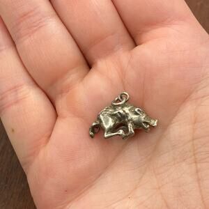 Vintage 925 Sterling Silver Razorback Hog Wild Boar Heavy Pendant Bracelet Charm